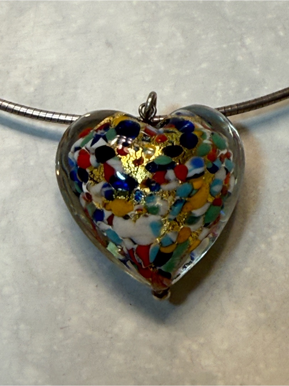 Murano Multicolor Confetti Puff Heart Pendant on a Silver 18” Necklace - Picture 3 of 9
